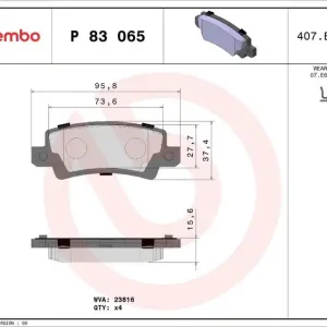 Značkový Sada brzdových destiček BREMBO P83065 - TOYOTA