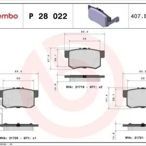 Vrácení Zdarma Sada brzdových destiček BREMBO P28022 - ACURA, HONDA