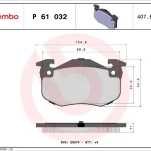 Akční Nabídka Sada brzdových destiček BREMBO P61032 - CITROËN, PEUGEOT, RENAULT