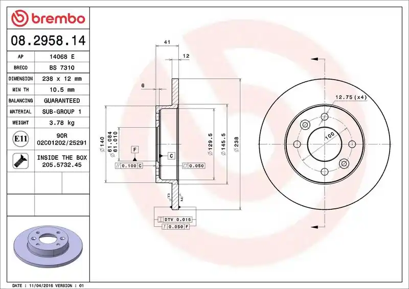 Brzdový kotouč BREMBO 08.2958.14 Bezpečná Platba