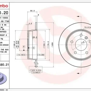 Brzdový kotouč BREMBO 08.9580.20 Víkendová Akce