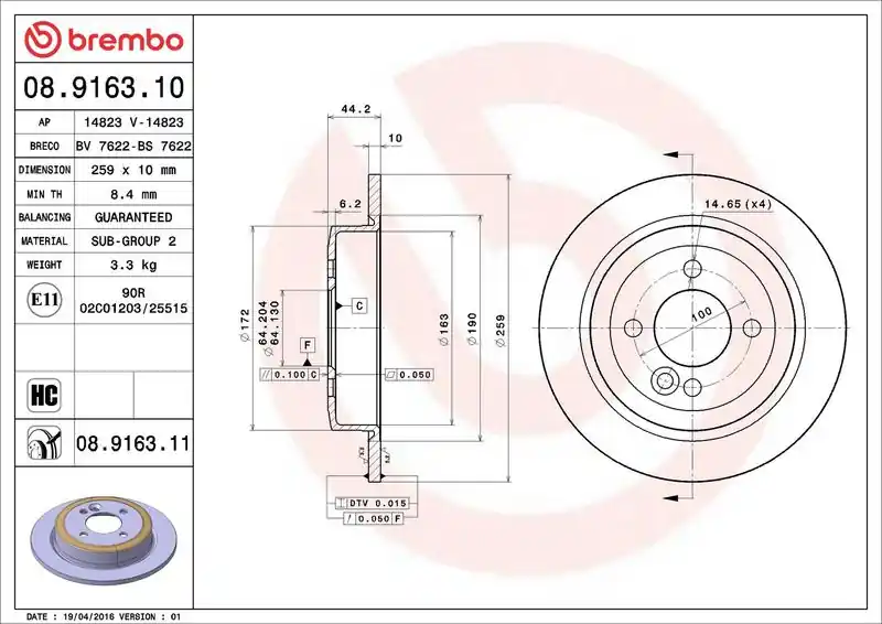 Brzdový kotouč BREMBO 08.9163.10 - MINI Koupit Online