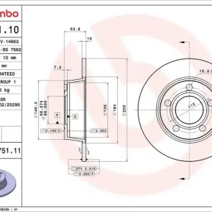 Značkový Brzdový kotouč BREMBO 08.9751.10 - AUDI