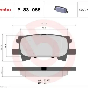Autentický Sada brzdových destiček BREMBO P83068 - LEXUS