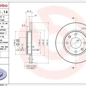 Brzdový kotouč BREMBO 08.7351.14 - CITROËN Nejlepší Cena