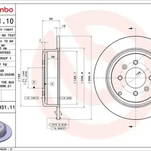 Brzdový kotouč BREMBO 08.6931.10 - PEUGEOT Bezpečná Platba