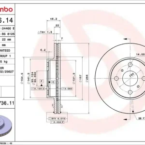 Výhodná Nabídka Brzdový kotouč BREMBO 09.5736.14 - TOYOTA