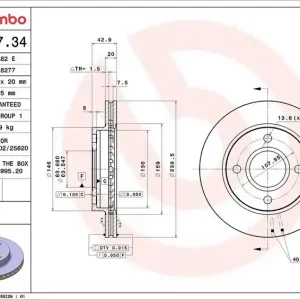 Akce Brzdový kotouč BREMBO 09.6727.34 - FORD