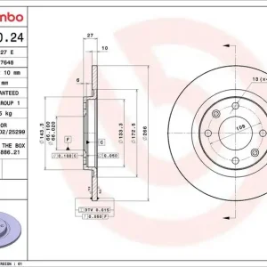 Brzdový kotouč BREMBO 08.9600.24 - CITROËN Top Prodej