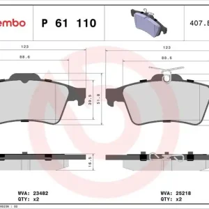 Výprodej Sada brzdových destiček BREMBO P61110 - PEUGEOT