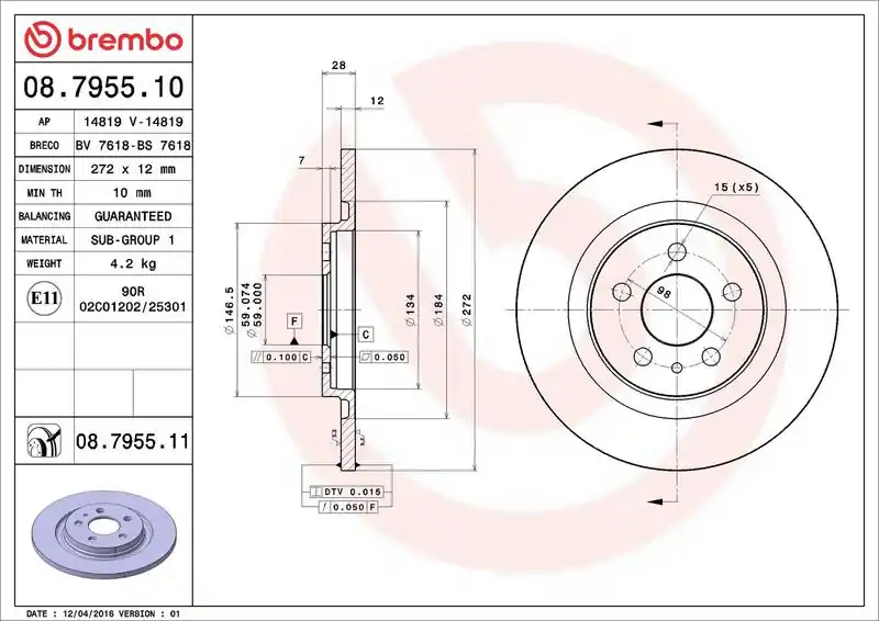 Brzdový kotouč BREMBO 08.7955.10 - CITROËN, LANCIA, PEUGEOT Sleva