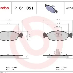 Výprodej Sada brzdových destiček BREMBO P61051 - CITROËN, PEUGEOT
