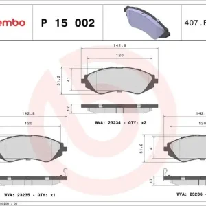 Aktuální Sada brzdových destiček BREMBO P15002 - CHEVROLET, DAEWOO