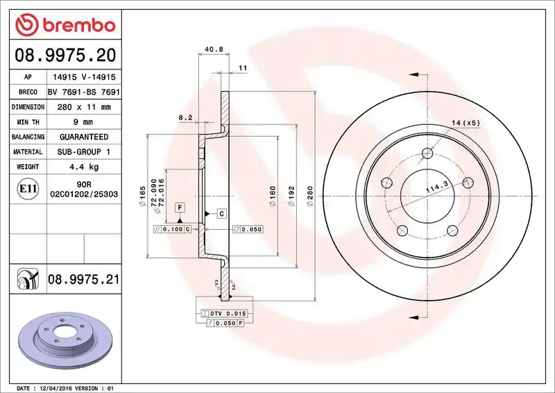 Brzdový kotouč BREMBO 08.9975.20 - MAZDA Cenová Bomba