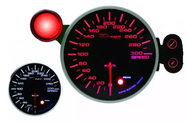 Přídavný budík Depo Racing 115mm - rychloměr s indikátorem max. rychlosti a možností měření pomocí GPS Akce